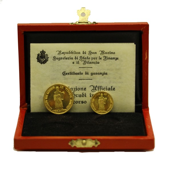 1 e 2 scudi gr. 9,00 in oro 917/000 - conf. originale