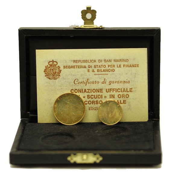 1 e 2 scudi gr. 6,00 in oro 917/000 - conf. originale