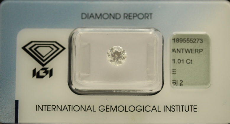Diamante Rotondo a Brillante di ct.1.01 - Purezza SI2- Colore E - Certificato IGI Anversa 