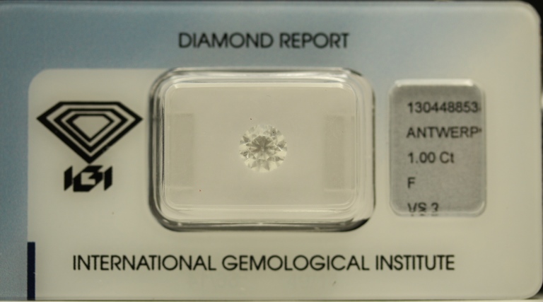 Diamante Rotondo a Brillante di ct. 1.00 - Purezza VS2 - Colore F - Certificato IGI Anversa