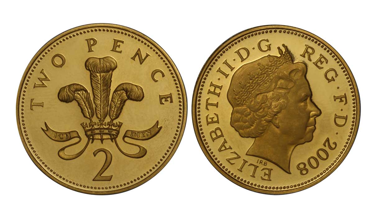 Regina Elisabetta - 2 pence gr. 13,95 in oro 917/000