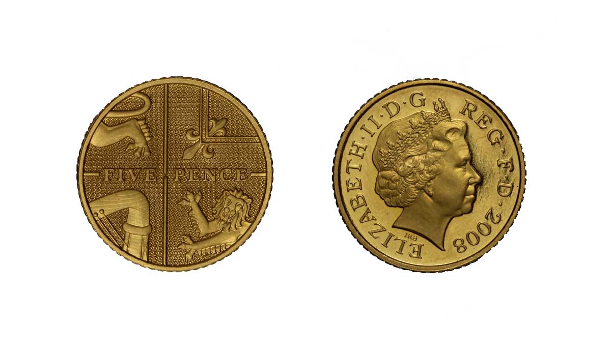 Regina Elisabetta - 5 pence gr. 6,35 in oro 917/000