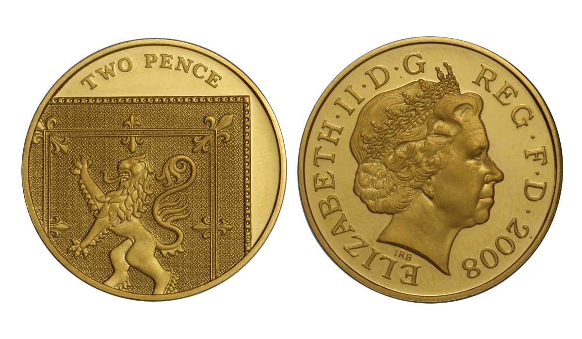 Regina Elisabetta - 2 pence gr. 13,96 in oro 917/000