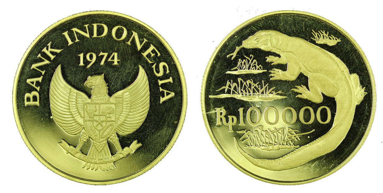 Drago di Komodo - 100000 Rupie gr. 33,44 in oro 900/000