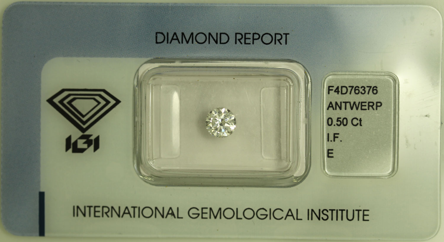 Diamante Rotondo a Brillante di ct. 0.50- Purezza IF- Colore E - Certificato IGI Anversa 