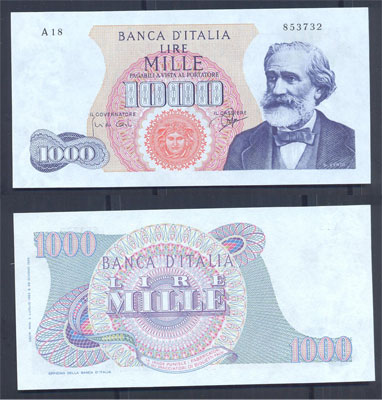 Repubblica Italiana - mille lire "Giuseppe Verdi - 1 Tipo" - dec. min. 05-07-1963