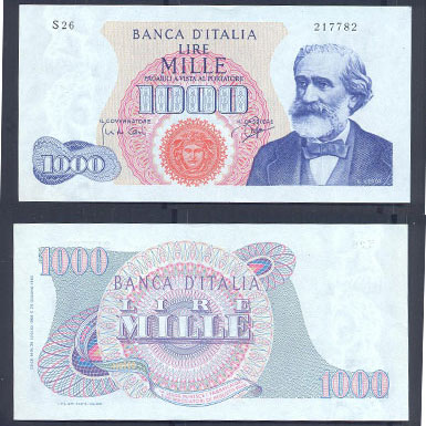 Repubblica Italiana - mille lire "Giuseppe Verdi - 1 tipo" - dec. min. 25-07-1964