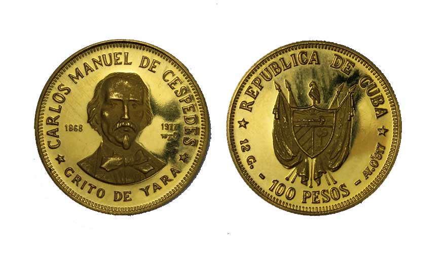 "Carlos Manuel De Cespedes" - 100 pesos gr. 12,00 in oro 917/