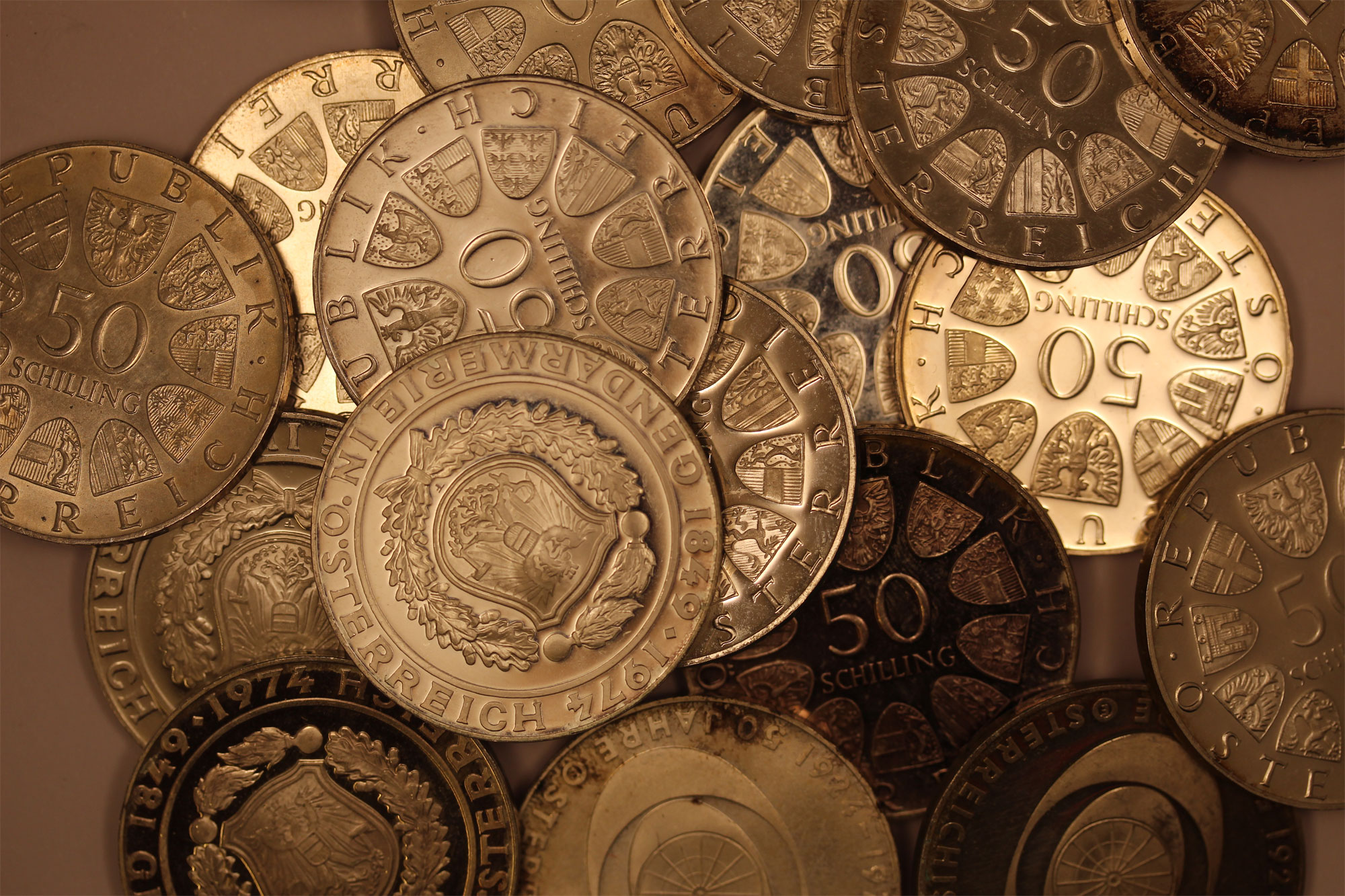 50 scellini gr. 20,00  in argento 640/000 - Lotto di 20 monete 