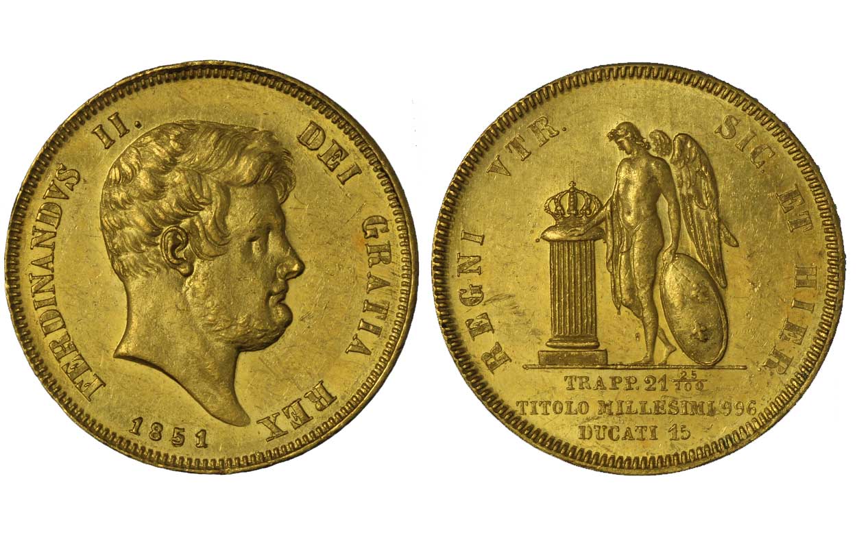 Ferdinando II Borbone - 15 ducati gr.18,93 in oro 996/