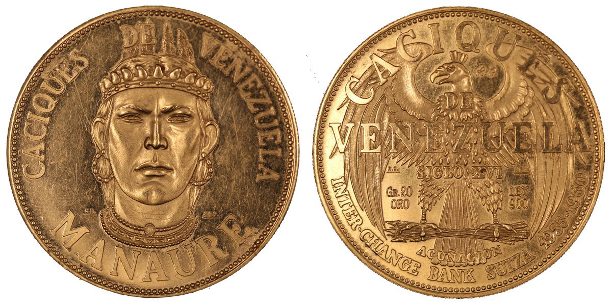 Banco Italo Venezuelano "Manaure" - Caciques gr. 20,00 in oro 900/000