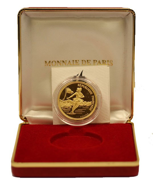 "Albertville - Pattinaggio su ghiaccio" - 500 franchi gr. 17,00 in oro 920/000 - conf. originale