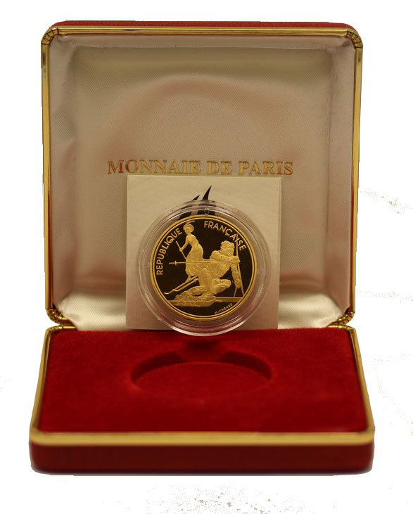 "Albertville - Slalom" - 500 franchi gr. 17,00 in oro 920/000 - conf. originale