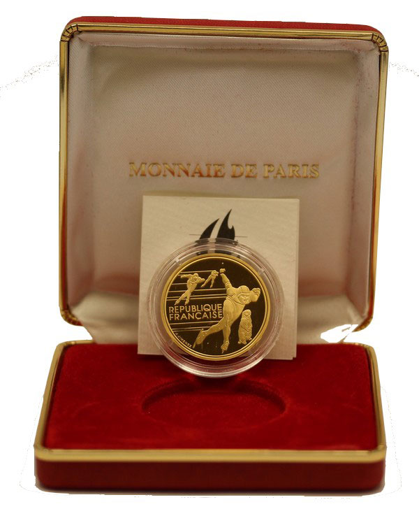 "Albertville - Speed Skaters" - 500 franchi gr. 17,00 in oro 920/000 - conf. originale