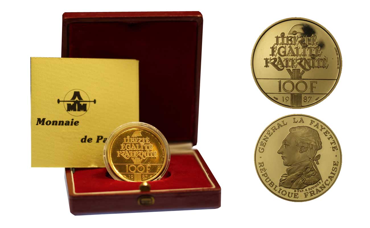 "Generale La Fayette" - 100 franchi  gr. 17,00 in oro 920/000