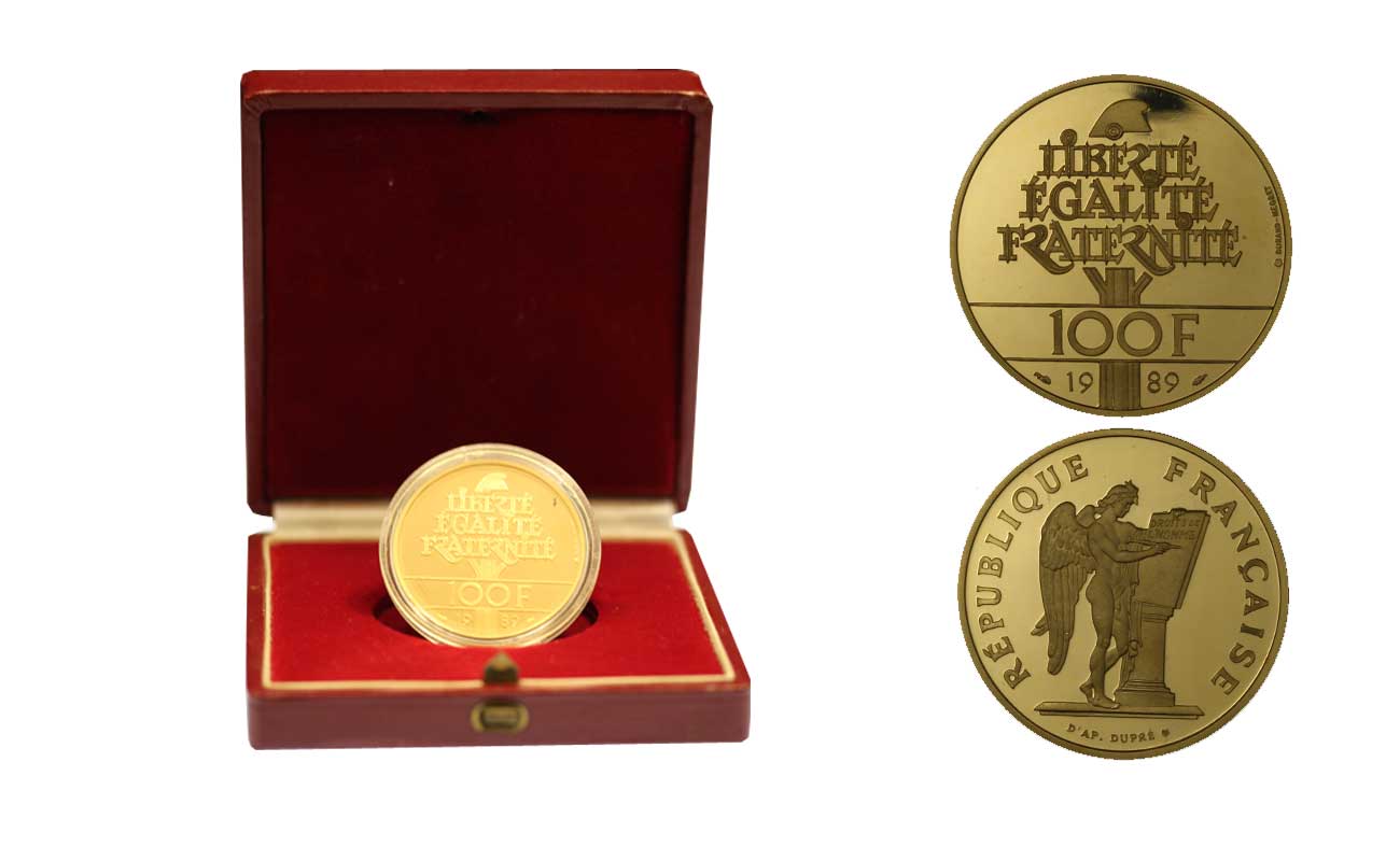"Diritti dell' Uomo" - 100 franchi  gr. 17,00 in oro 920/000