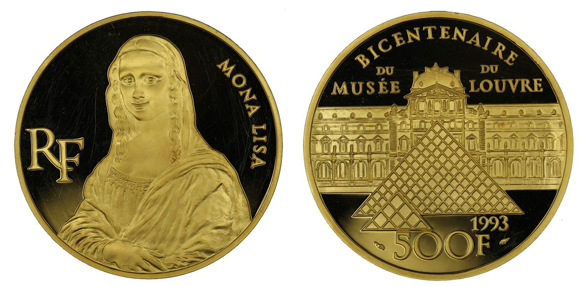 "Monna Lisa" - 500 franchi gr. 31,104 in oro 999/000 