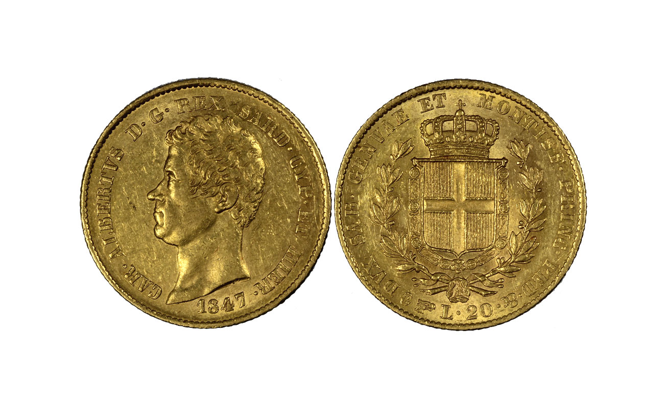 Re Carlo Alberto - 20 lire zecca di Torino gr. 6,45 in oro 900/ 