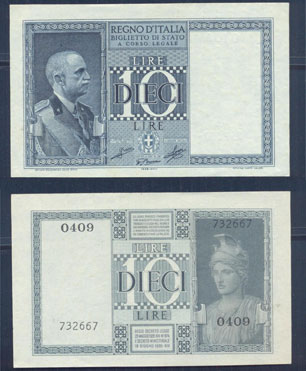 Vittorio Emanuele III - dieci lire "Imperiale" - 1939 anno XVIII - foto di repertorio