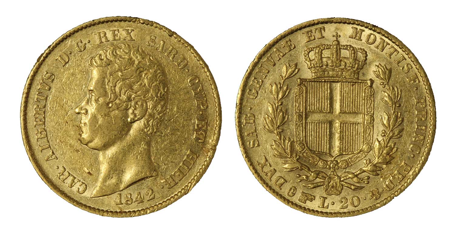 Carlo Alberto - 20 lire zecca di Torino gr.6,45 in oro 900/