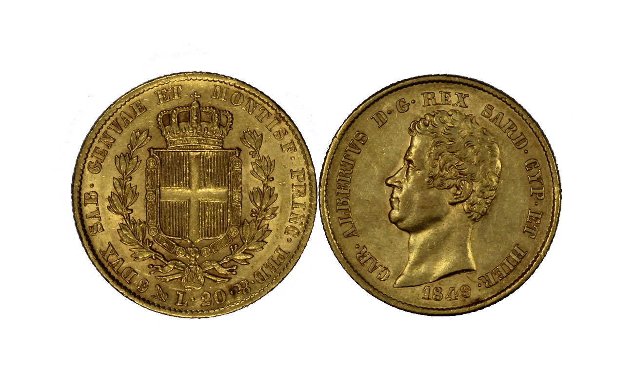 Re Carlo Alberto - 20 Lire gr. 6,45 in oro 900/