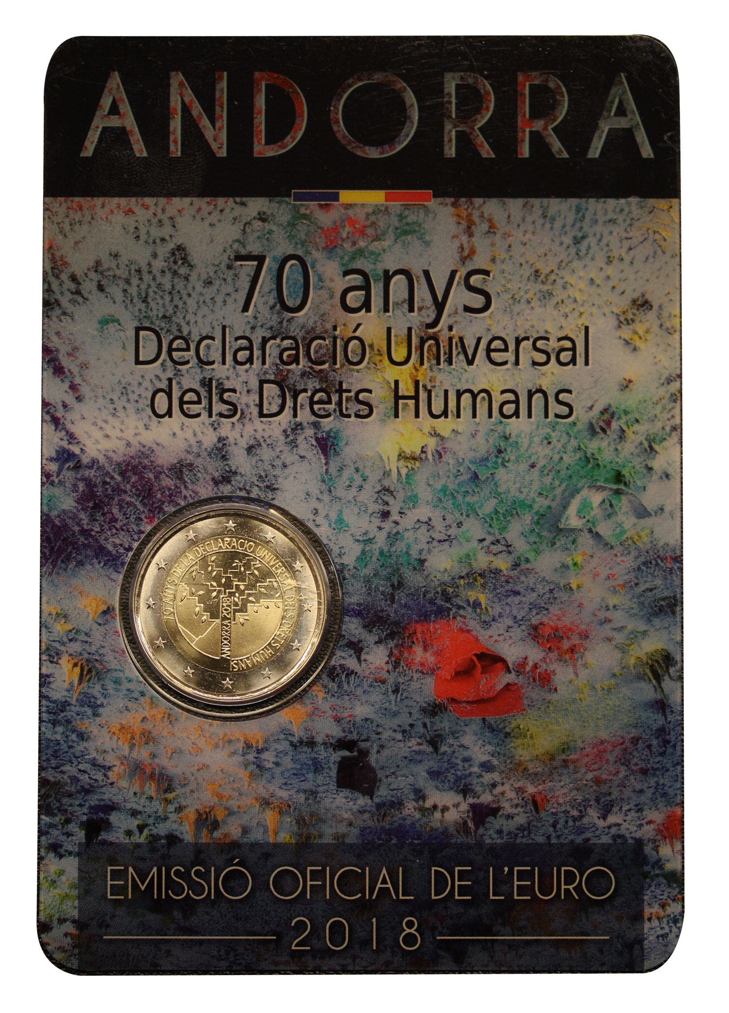 "70 anniversario della dichiarazione universale dei diritti dell'uomo" - moneta da 2 euro in blister