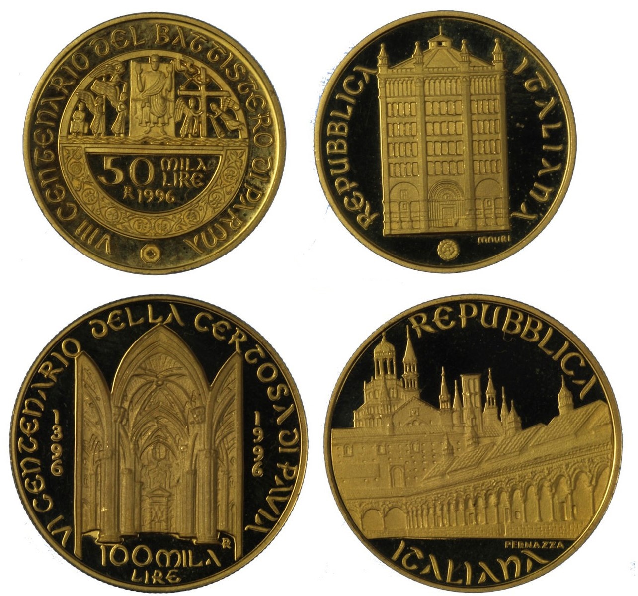 L.50.000+L.100.000 "Parma e Pavia" gr. 22,50 in oro 900/000 - senza conf. 