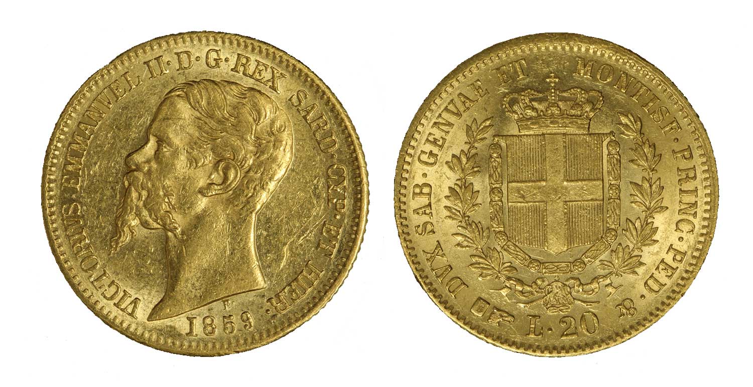 Vittorio Emanuele II - 20 lire zecca di Torino gr.6,45 in oro 900/