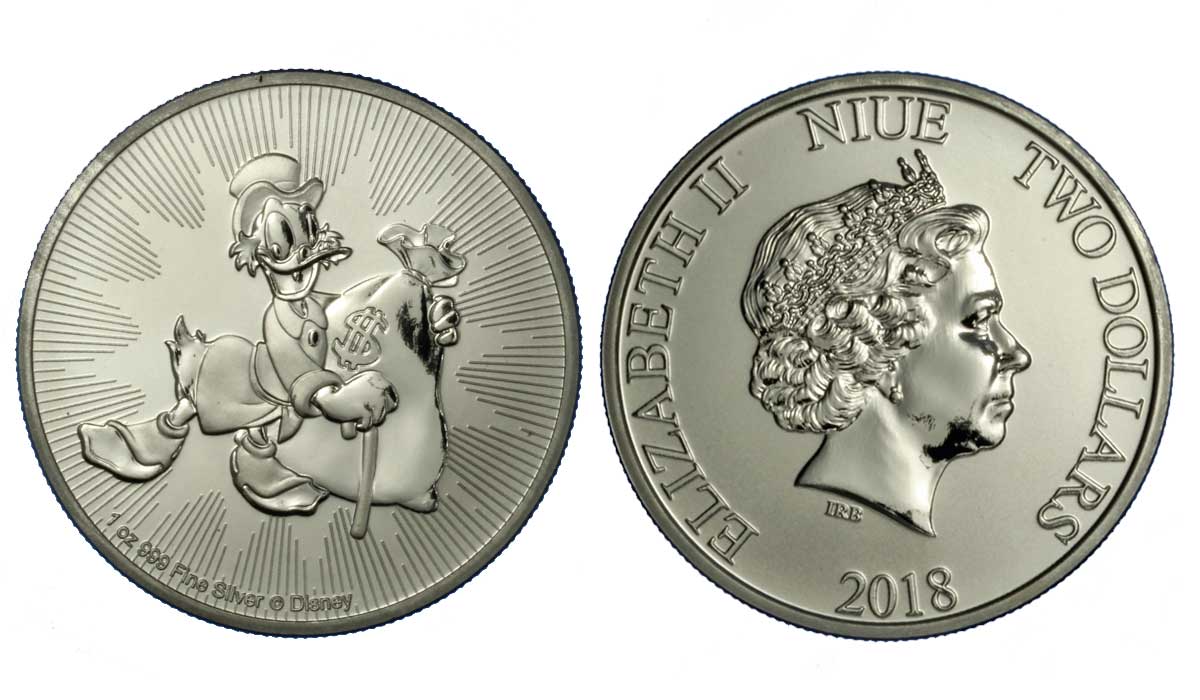 "Paperon de' Paperoni" - moneta da 2 dollari gr. 31,103 (1 oncia) in ag. 999/ 