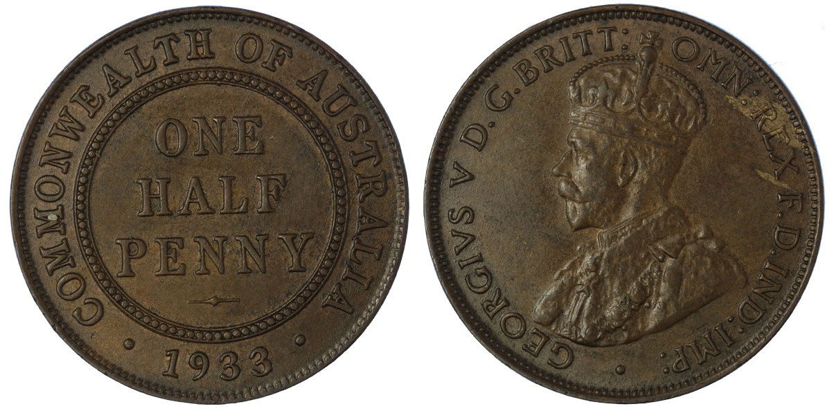Giorgio V - mezzo Penny in bronzo
