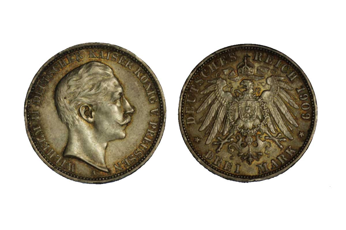 Prussia - Moneta da 3 marchi gr.16.67 in ag.900/000