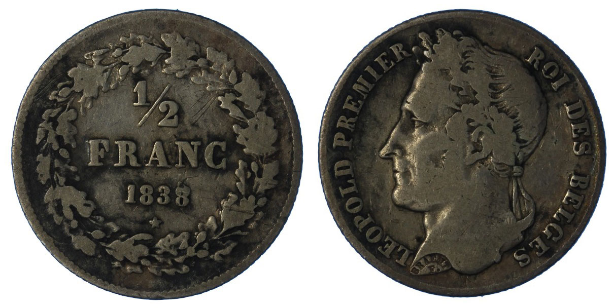 Leopoldo I - 1/2 franco gr. 2,50 in ag.900/000