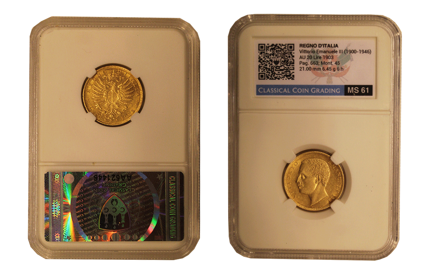 "Aquila Sabauda" - Re Vittorio Emanuele III - 20 lire gr. 6,45 in oro 900/ - In slab