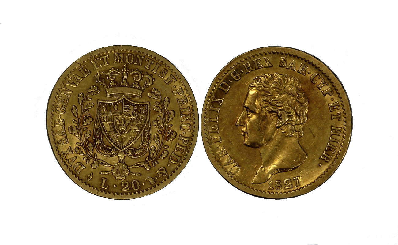 Re Carlo Felice - 20 Lire gr. 6,45 in oro 900/