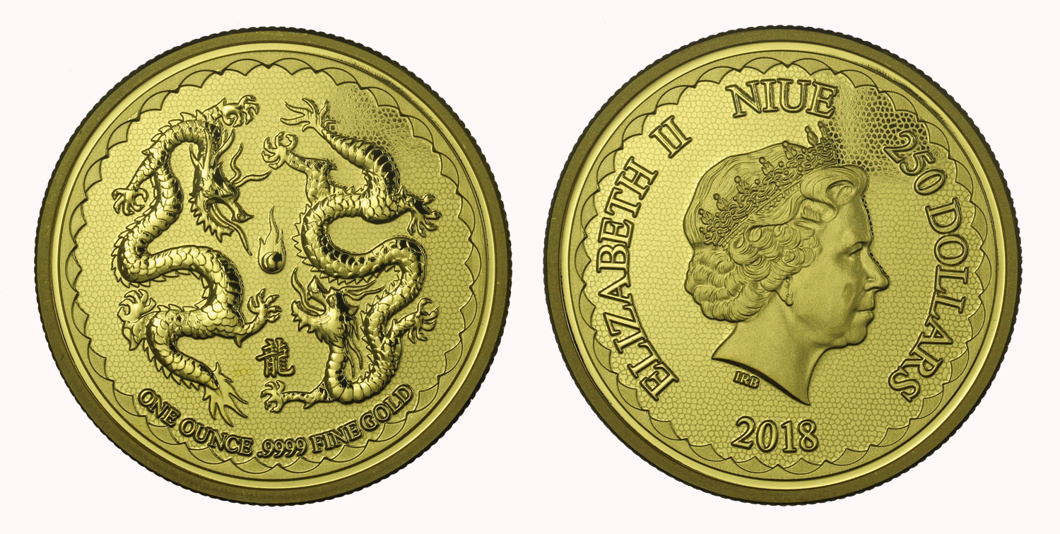 Double Dragon - 250 dollari gr. 31,103 in oro 999/000 