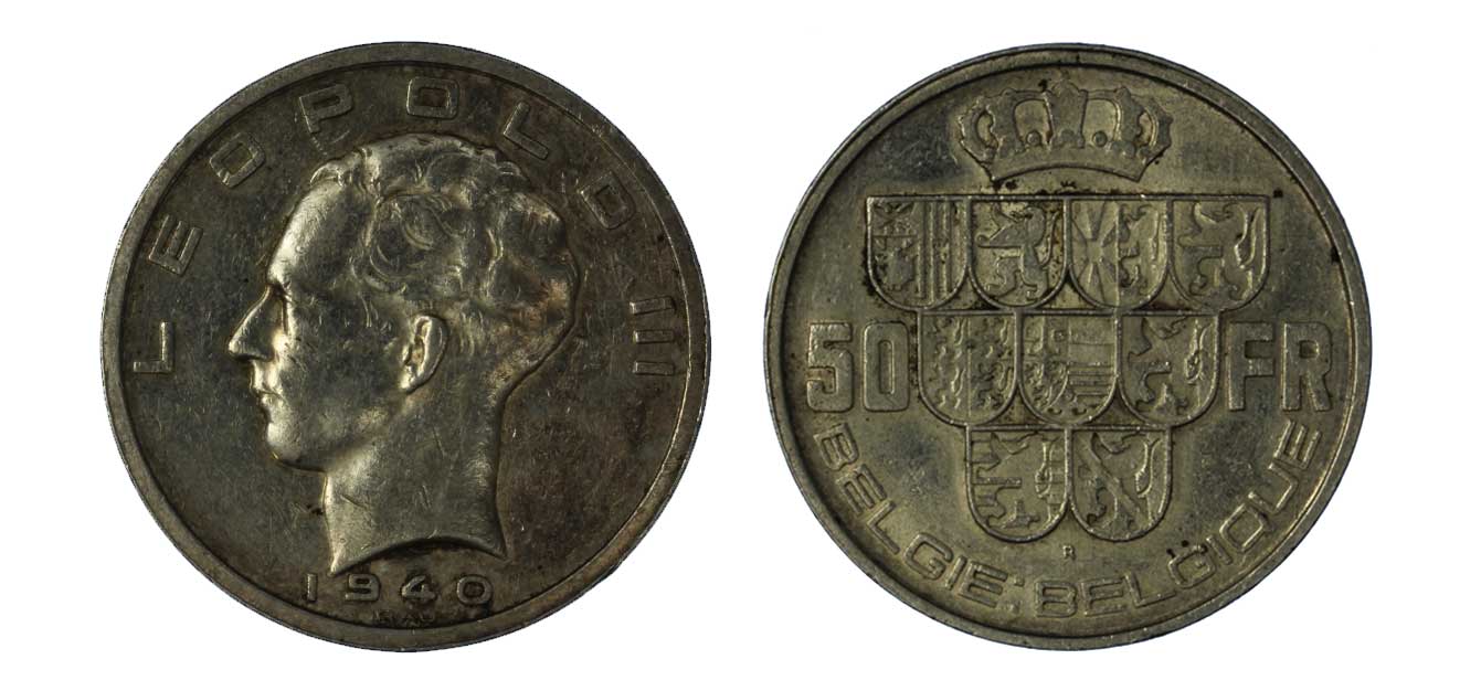 Leopoldo III - 50 franchi gr. 20,00 in ag.835/000