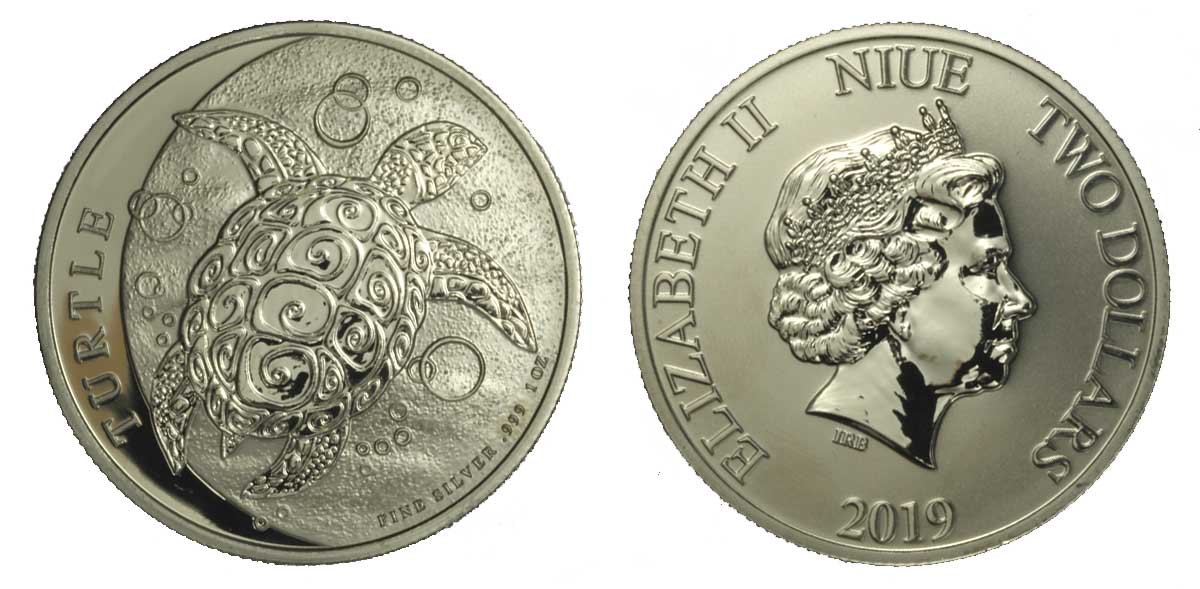 "Tartaruga marina embricata" - moneta da 2 dollari gr. 31,103 in ag. 999/