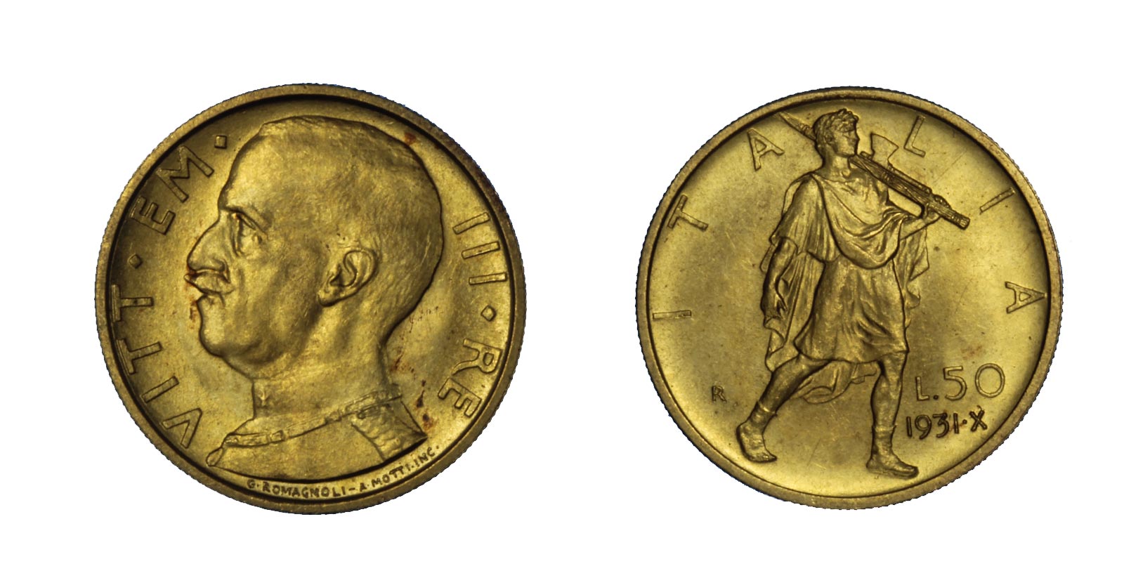 "Littore" - 50 lire zecca di Roma gr.4,40 in oro 900/°°°