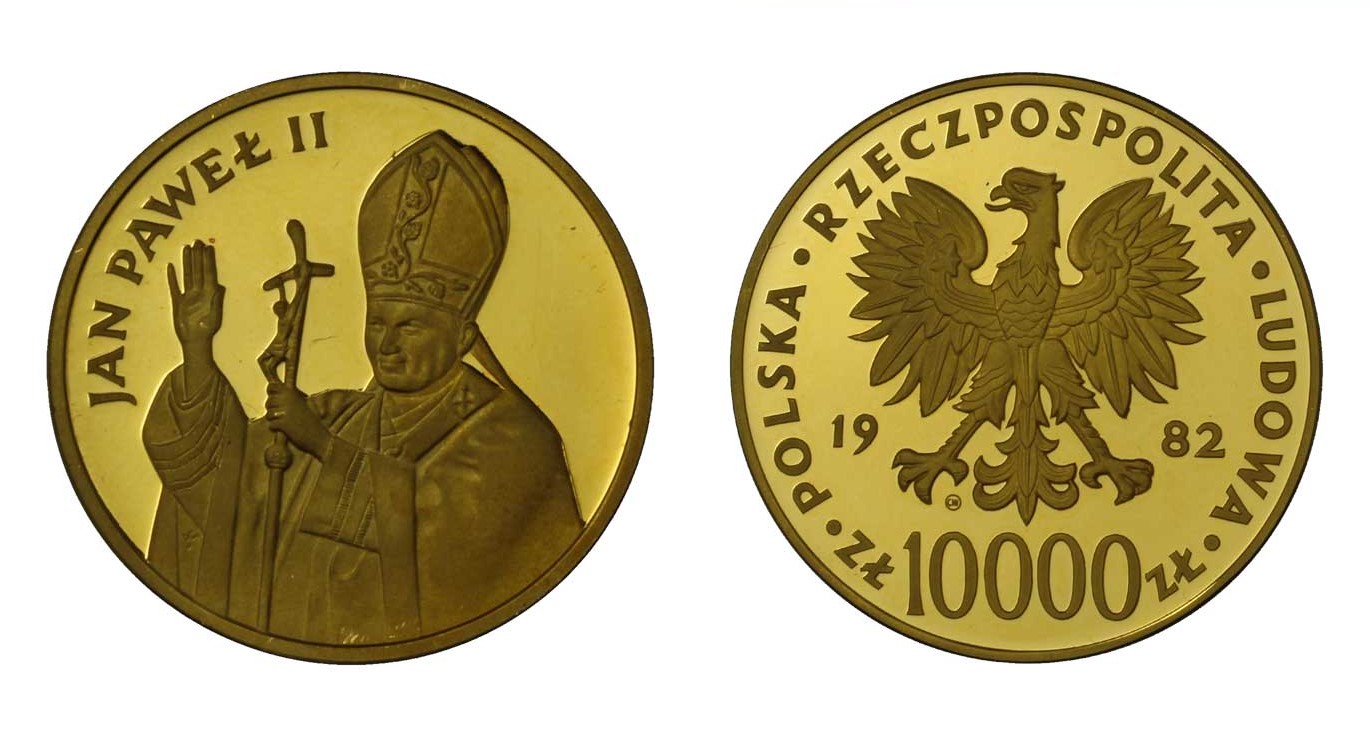 Papa Giovanni Paolo II - 10.000 zloty gr.34,50 in oro 900/000