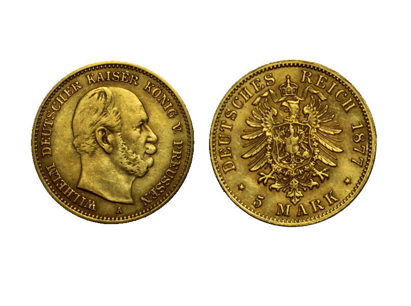 Guglielmo I - 5 marchi gr. 1,99 in oro 900/000