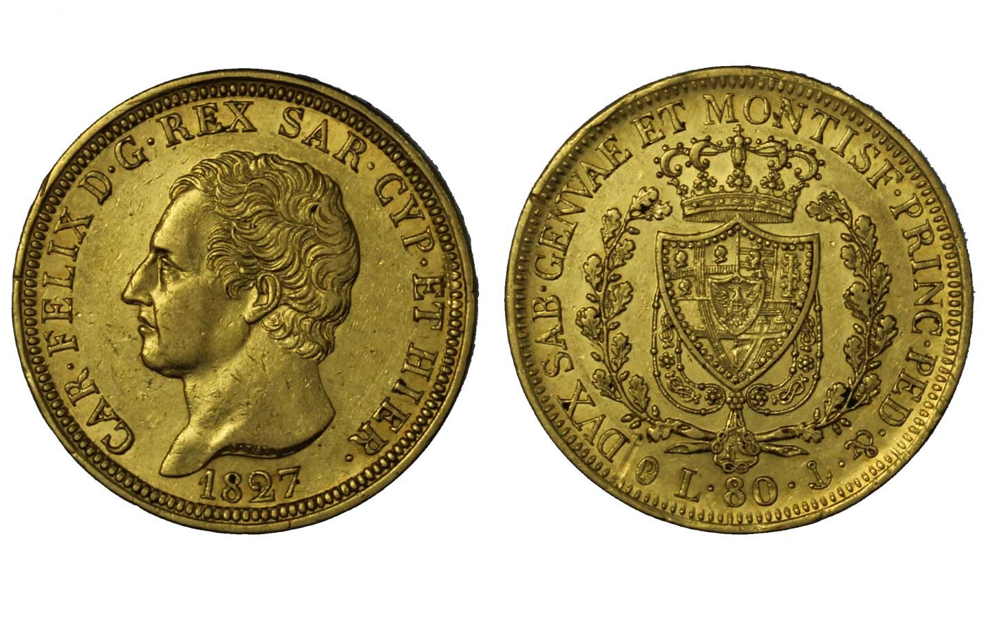 Carlo Felice - 80 lire zecca di Genova gr. 25,80 in oro 900/000
