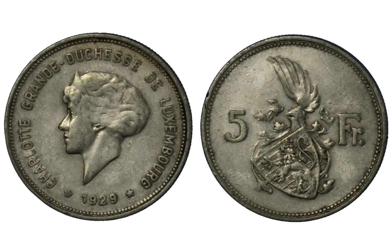 Duchessa Charlotte - 5 franchi gr.8,00 ag.625/000