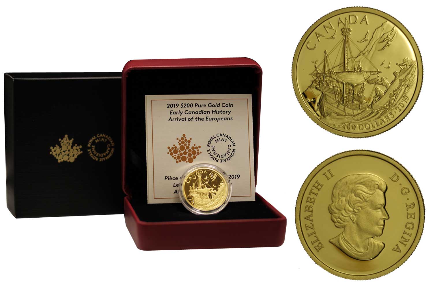 "Storia del Canada - Arrivo degli Europei" - Moneta da 200 Dollari gr. 15,43 in oro 999/000