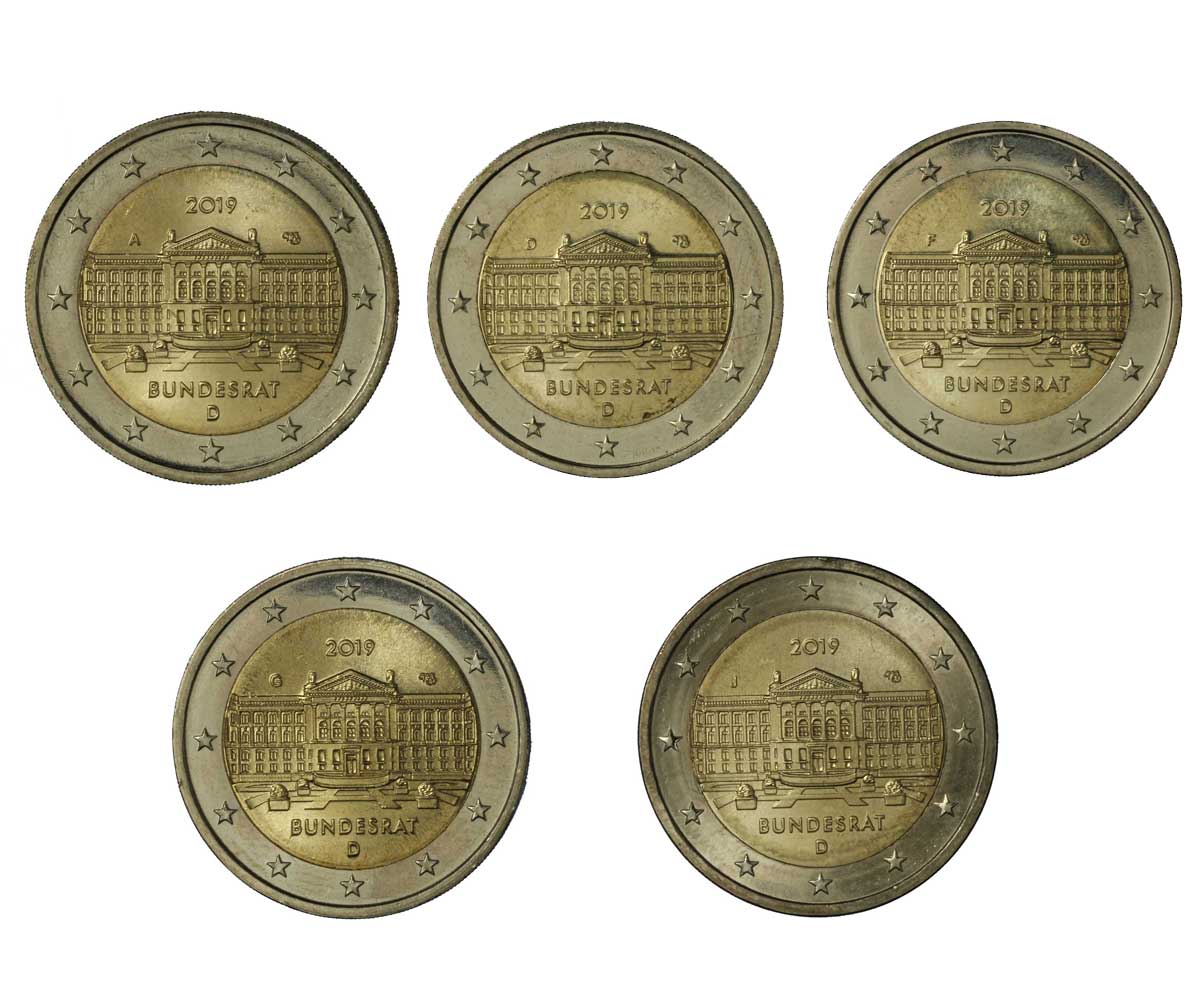 "70° anniversario del Bundesrat" - zecche A-D-F-G-J - serie di 5 monete da 2 euro