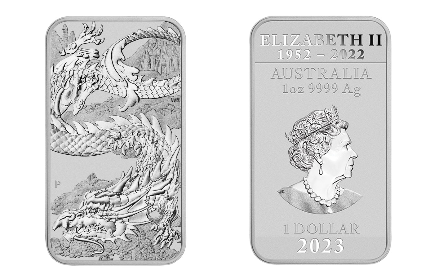 "Dragone" - lingotto da 1 dollaro rettangolare (1oz) gr. 31,103 in ag. 999/°°°- Lotto di 10 pezzi