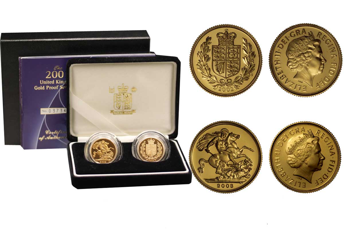 Set di due sterline gr. 7,98 in oro 917/000 cad. - conf. originale
