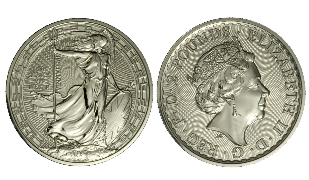 Britannia "Oriental Border" - moneta da 2 sterline (1 oncia) gr. 31,10 in ag. 999/ 