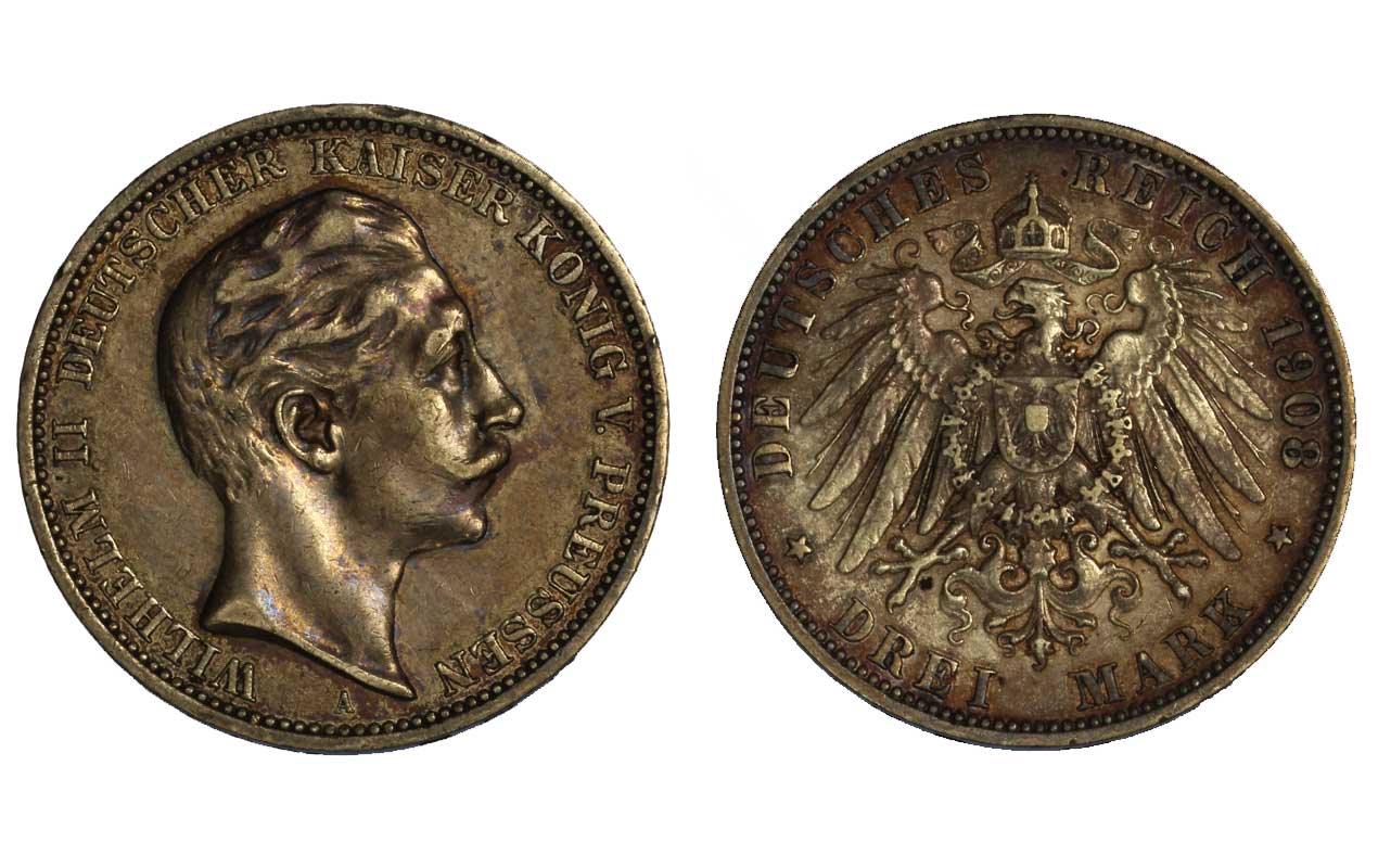 Prussia - Guglielmo II - 3 marchi gr.16.67 in ag.900/000