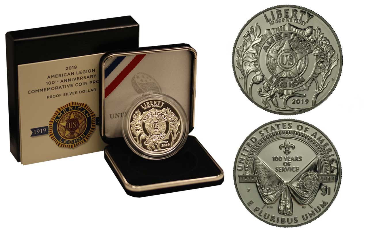 "100 Anniversario American Legion" - Moneta da 1 dollaro gr. 26,73 in ag. 999/000