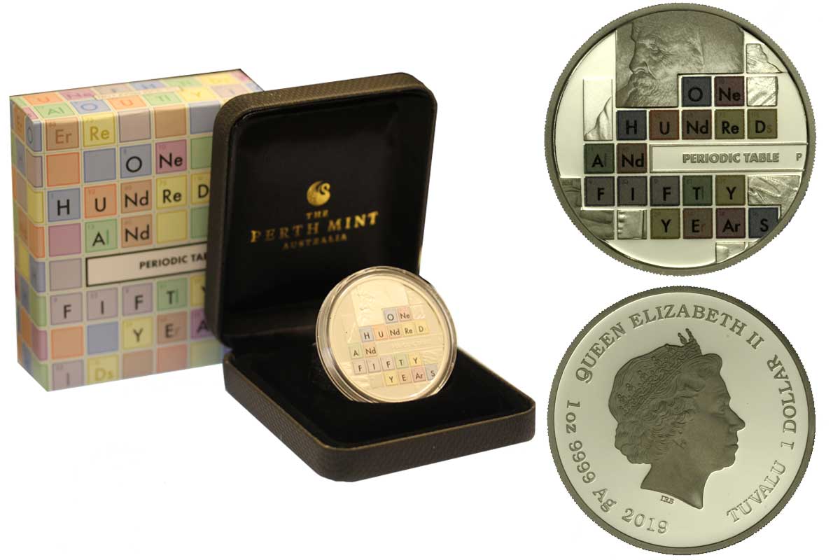 "Tavola Periodica" - Moneta da 1 dollaro gr. 31,10 (1 oncia) in ag. 999/ 